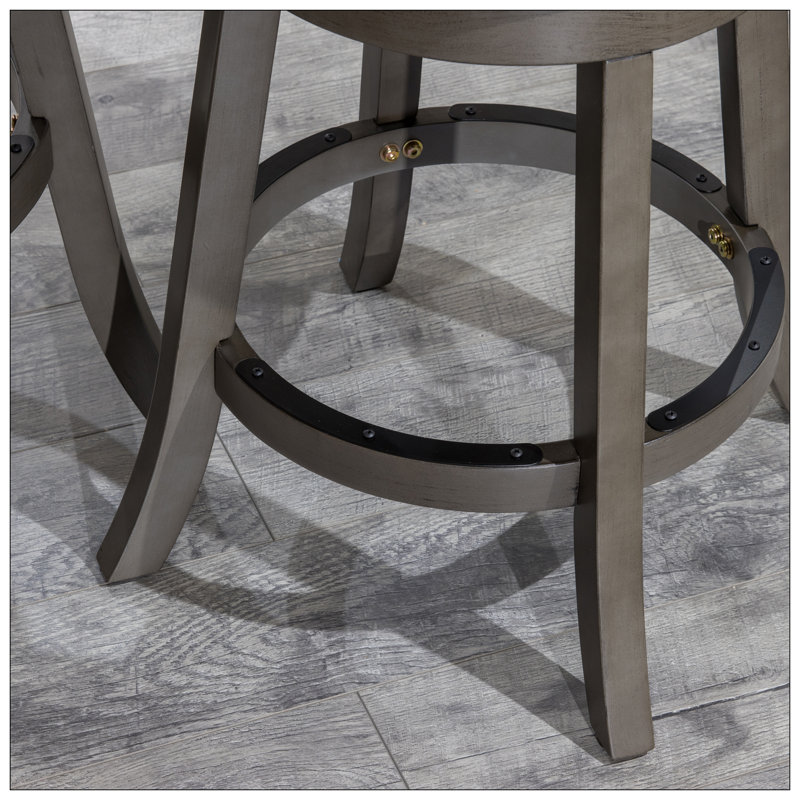 24 Inch Counter Height X-Back Swivel Stool With French Grey Leather, Weathered Grey Finish For Comfort And Style