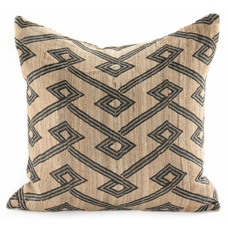  Wool Silk Cushion Square – 20"x20" Neutral Geometric Woven Pillow for Indoor Décor