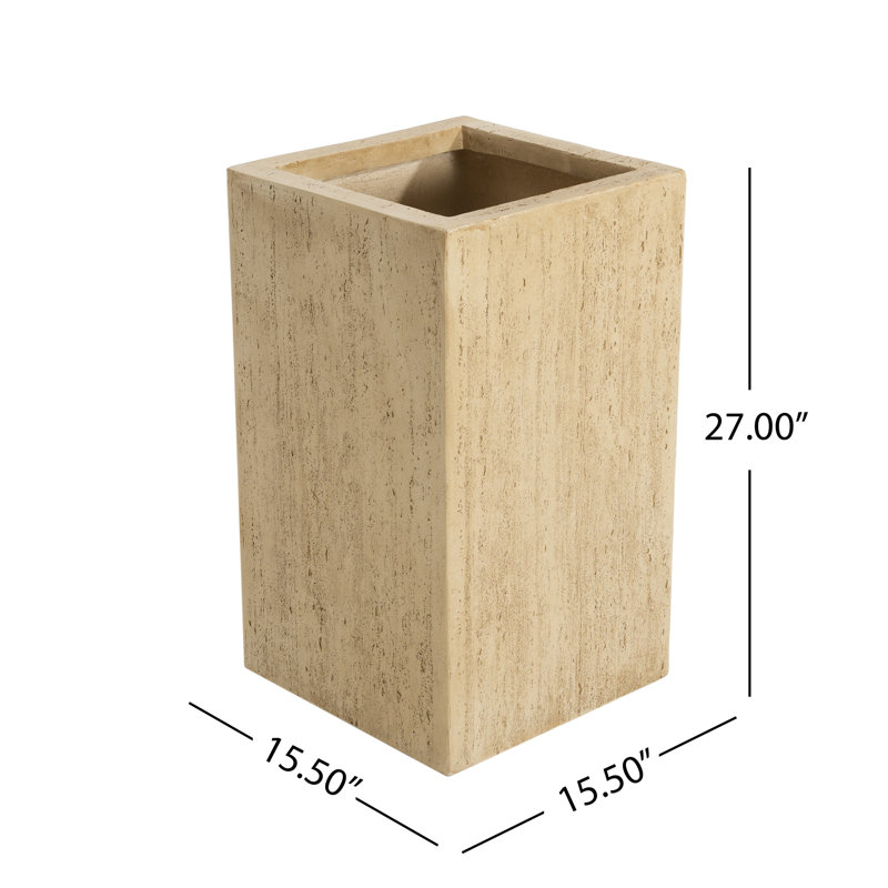 Handmade Rectangle Planter Box, 27''H, , Antique Brown, Made Of Magnesium Oxide, 15.5"Wx15.5"Dx19"H, No Assembly Required, With 1 Drainage Hole And Rubber Plug - Inspired Planter, 27 Inches High,