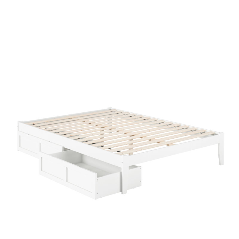 Lit plateforme avec rangement Aayanna, Blanc, Grand