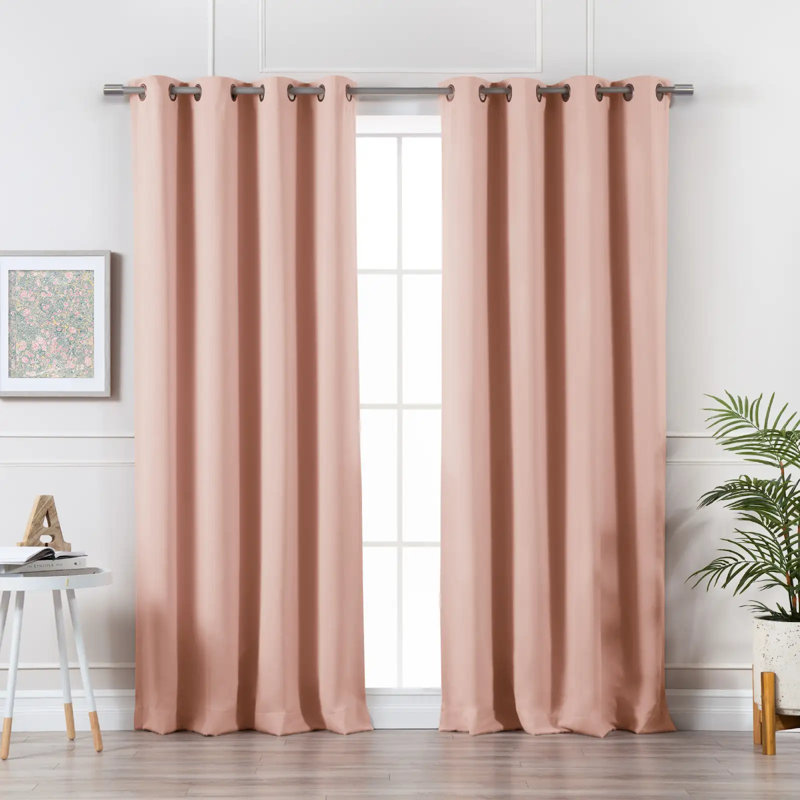 Adina Sevan Solid Thermal Grommet Curtain Panels, Blush, 52"W x 96"L
