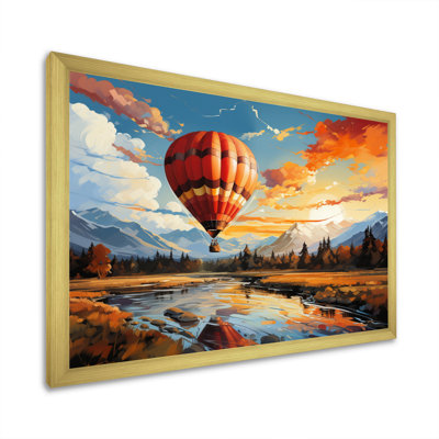 «Orange Hot Air Ballon Bold Landscape II», reproduction d'art sur toile