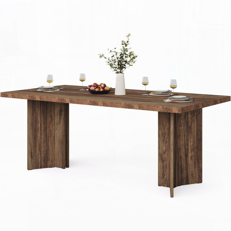 63” Farmhouse Dining Table For 4–6 People – Rustic Rectangular Wood Kitchen Table With Thick Top, Dark Brown Modern Dining Room Table