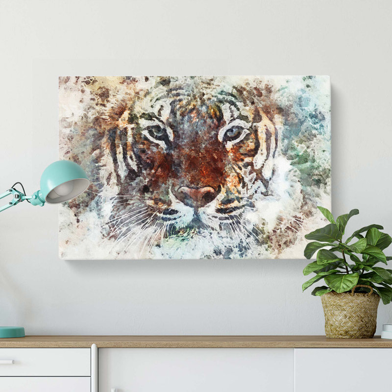 Tiger In The Blue In Abstract - Wrapped Canvas, 35cm H x 50cm W x 3cm D