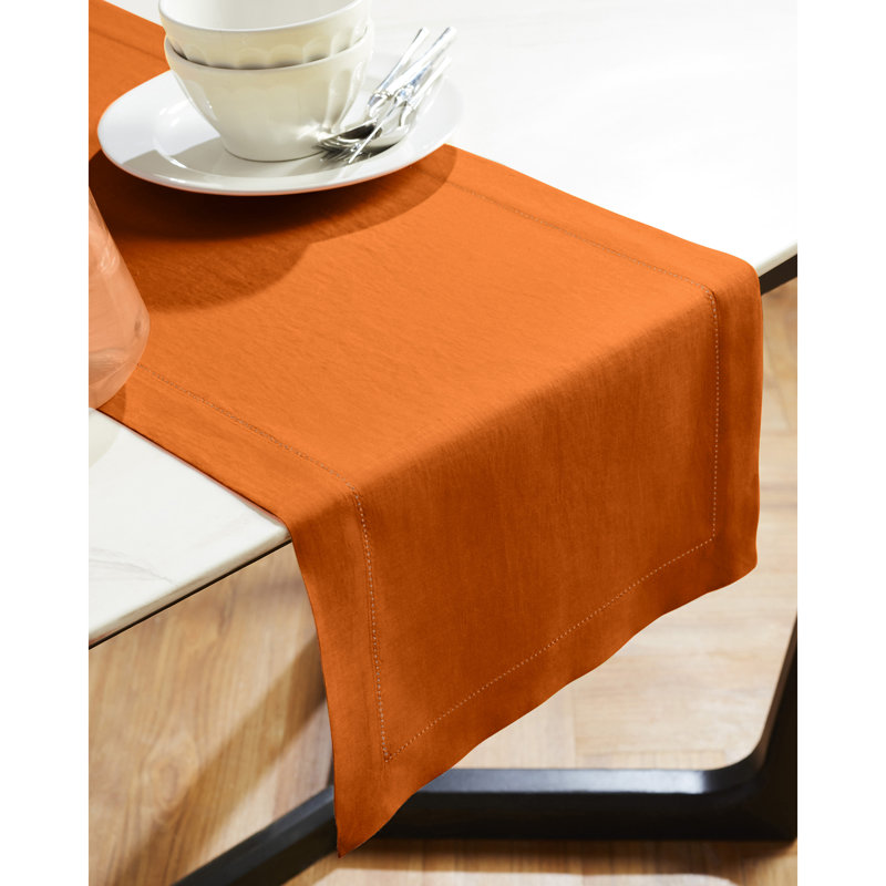 Sonoma Hemstitch - 100% Pure Linen Table Runner, 60" x 14", Pumpkin