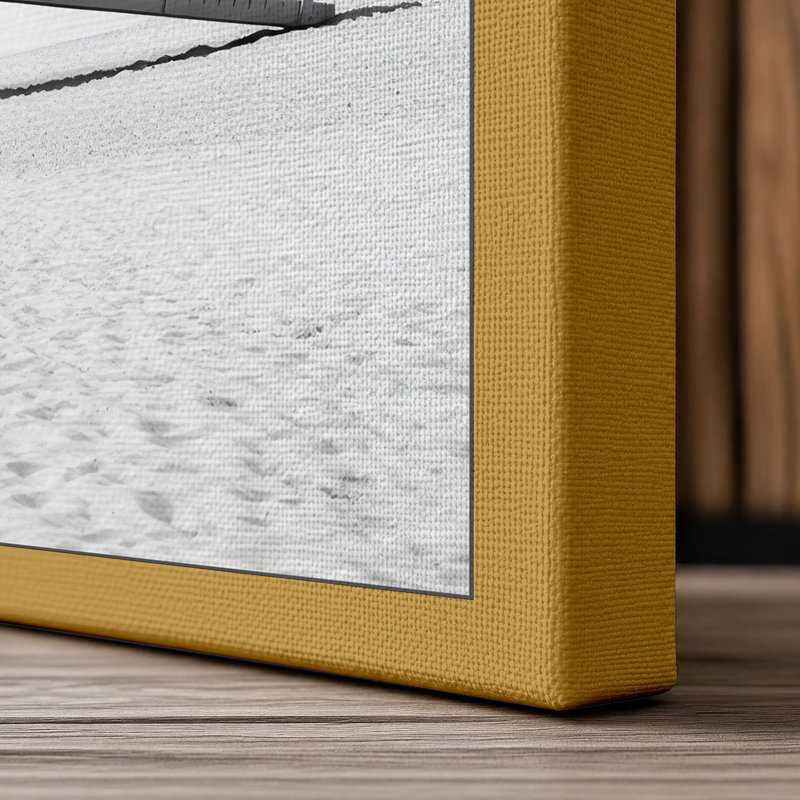 Lifeguard Tower at Rest Minimalist - Wrapped Canvas, 36x24 - 91.4 x 61.0 cm, Ochre Border