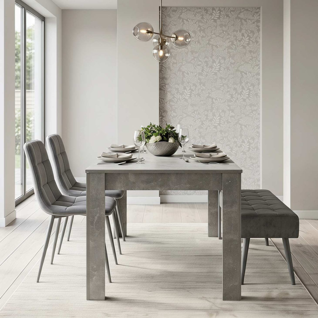 Kosy Koala 4 Seater Stone Grey Dining Set - Velvet Chairs & Bench - Image 4