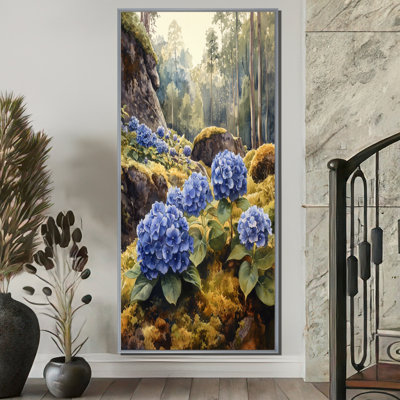 Francine hortensias dans un jardin moussu - art mural d'hortensias pour le salon