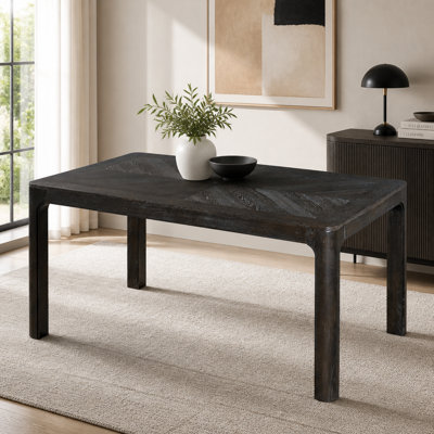Table de salle à manger rectangulaire TREXM avec dessus de style parquet, coins arrondis, pieds incurvés et pieds ajustables (Espresso)