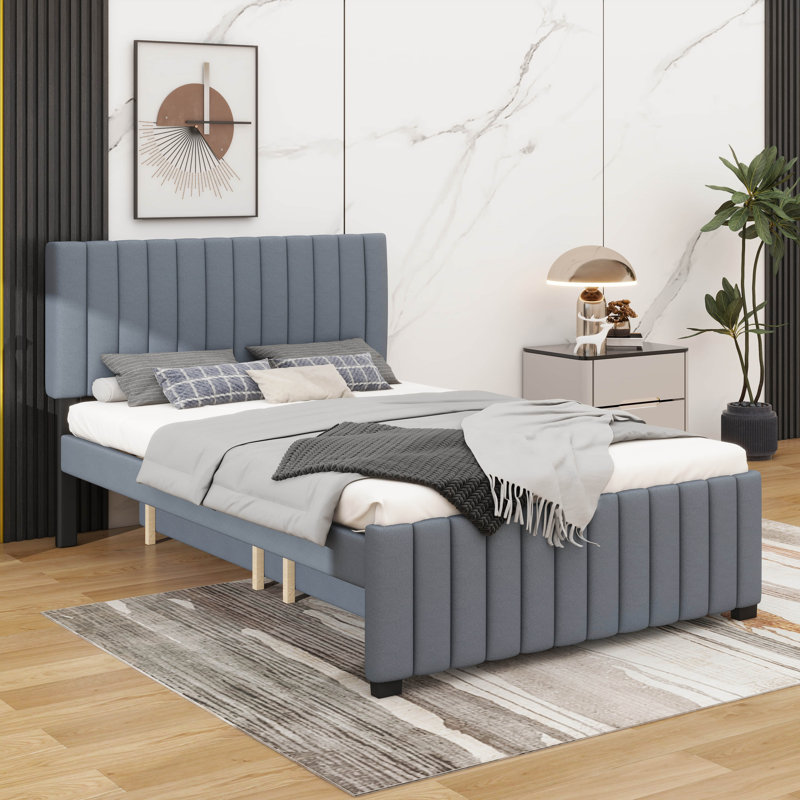 Elegant Full-Size Velvet Platform Bed With Practical Twin-Size Pull-Out Trundle, Grey