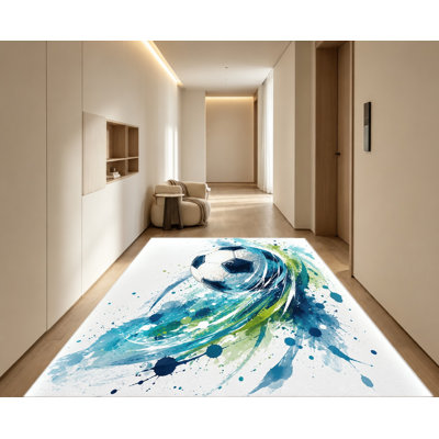 Tapis de soccer Ball Splash Art, motif de tourbillon bleu-vert vif, tapis de protection de sol antidérapant résistant à l'usure, décoration intérieure d'art moderne pour le salon, la chambre à coucher, la salle de jeux, la chambre d'adolescent