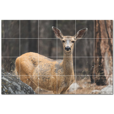 Deer Photo 8 in. x 8 in. Ceramic Decorative Mural
