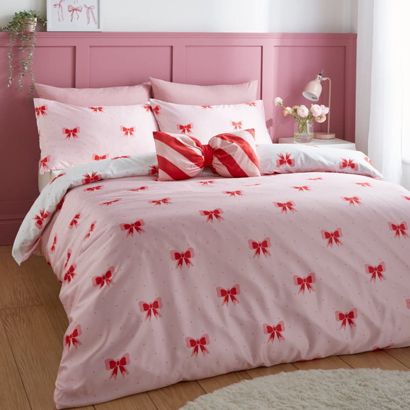 Dotty Bows Soft Microfibre Reversible Duvet Cover Polyester Abstract Duvet Cover with Pillowcases Included