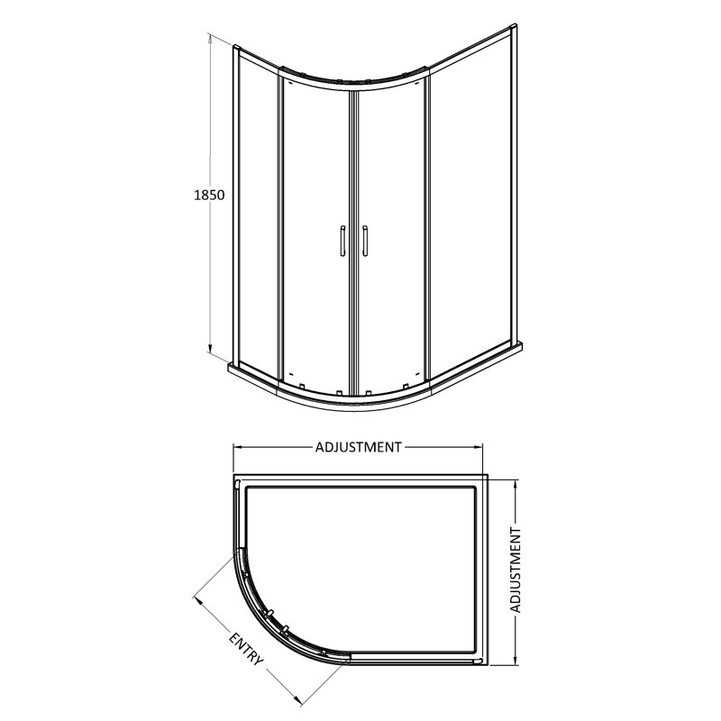 Rene Offset Quadrant Shower Enclosure 1850 x 1180 mm, 185cm H x 118cm W x 78cm D