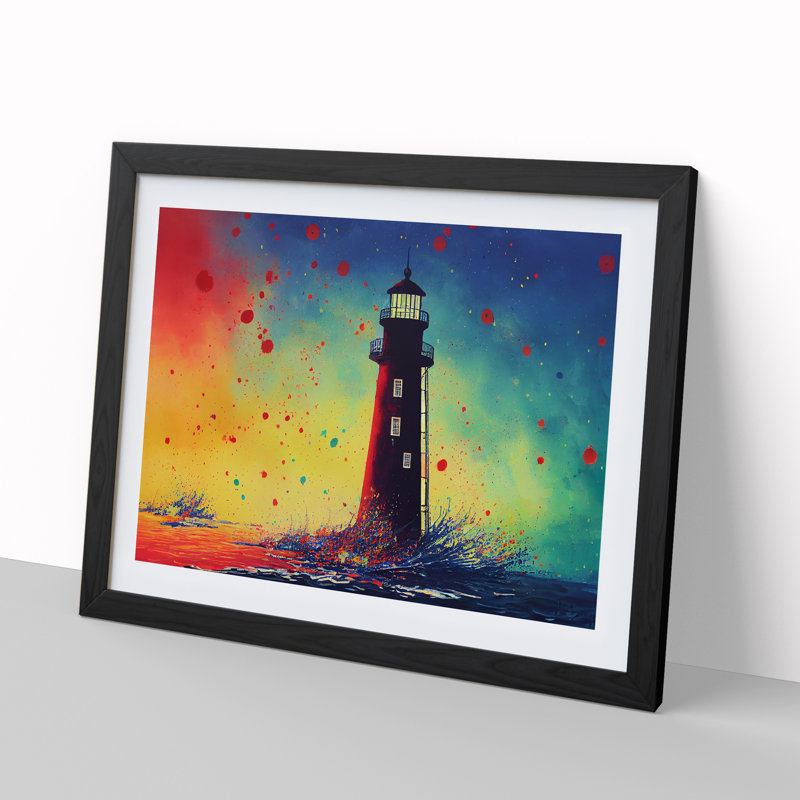 Lighthouse Splash Vol.6 - Single Picture Frame Painting, Black, 25cm H x 34cm W x 2cm D