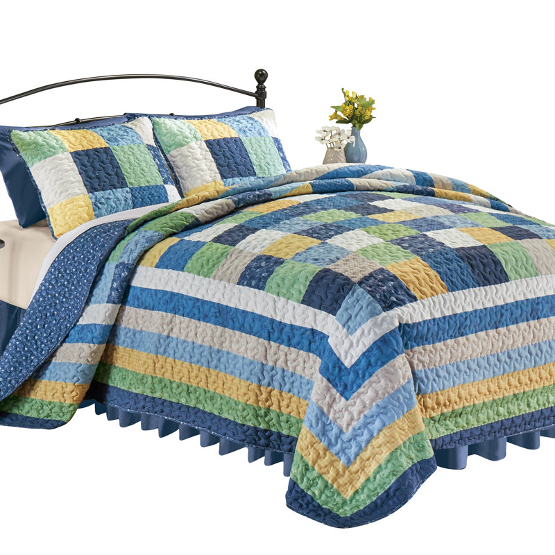 King Size Navy and Multi-Color Reversible Patchwork Quilt