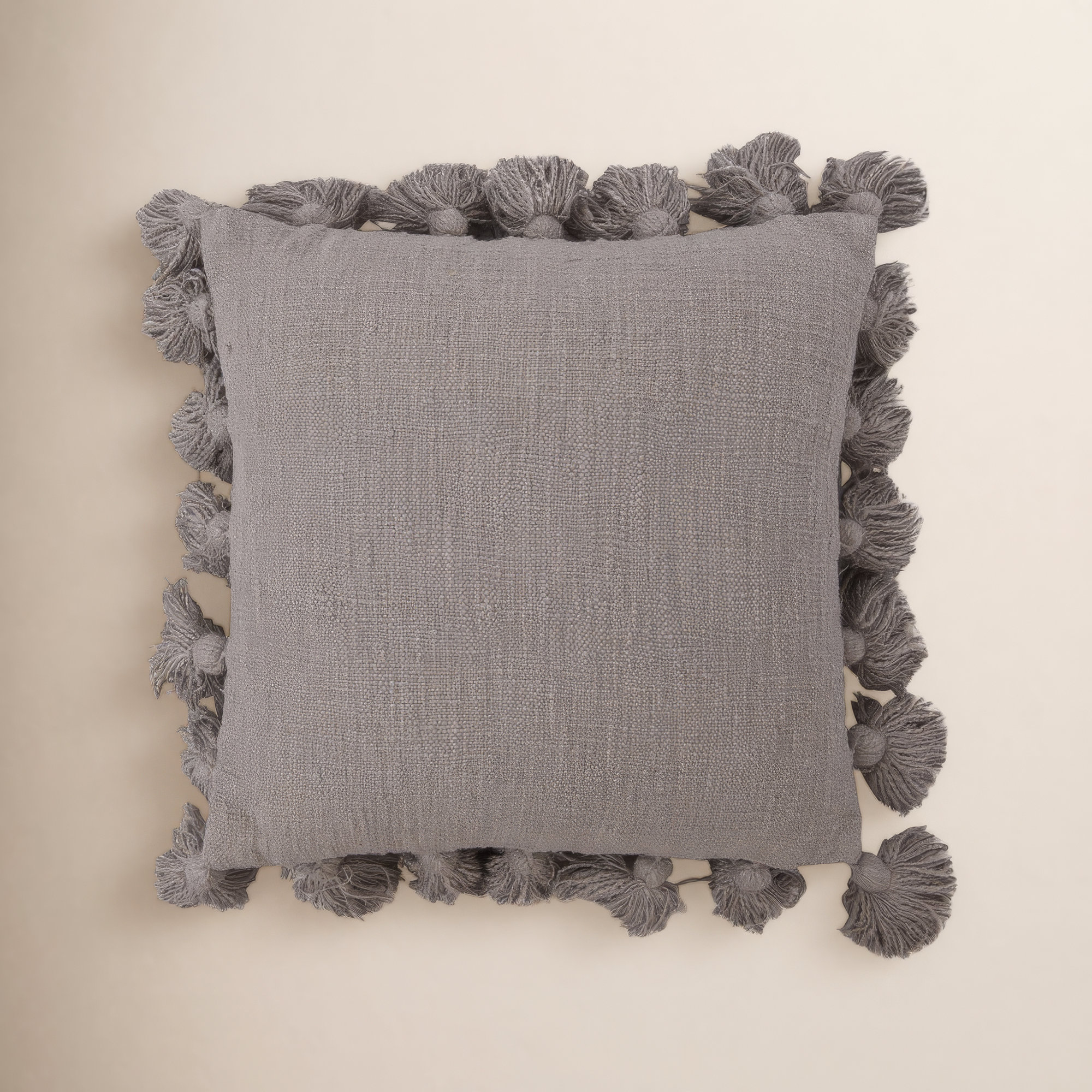 Astraeus Tassels Cotton Throw Pillow, Gray