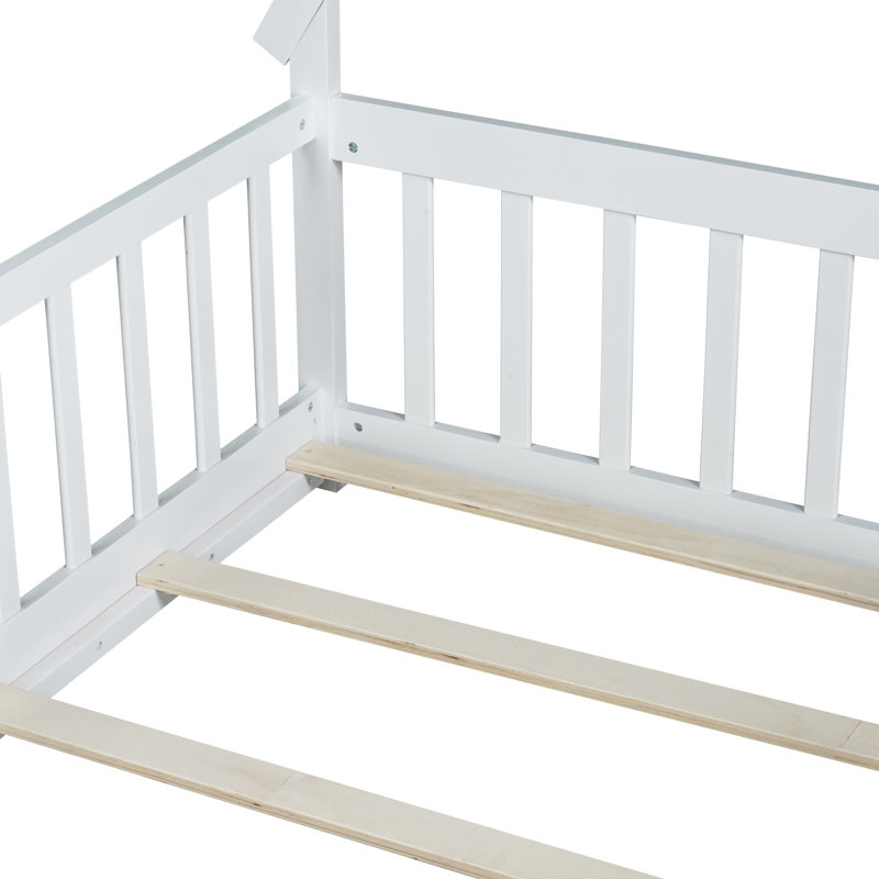 Twin Teepee Tent Bed With Guardrails & Solid Wood Frame, White