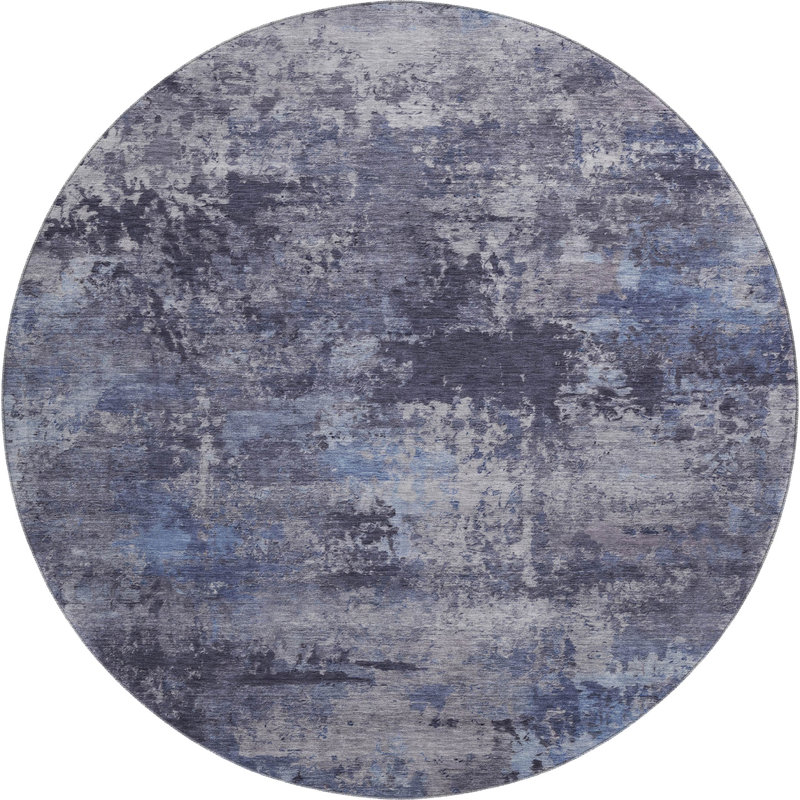 Tapis abstrait lavable à la machine de qualité supérieure Mayfield AMF2370, Bleu, Rond 8 pi