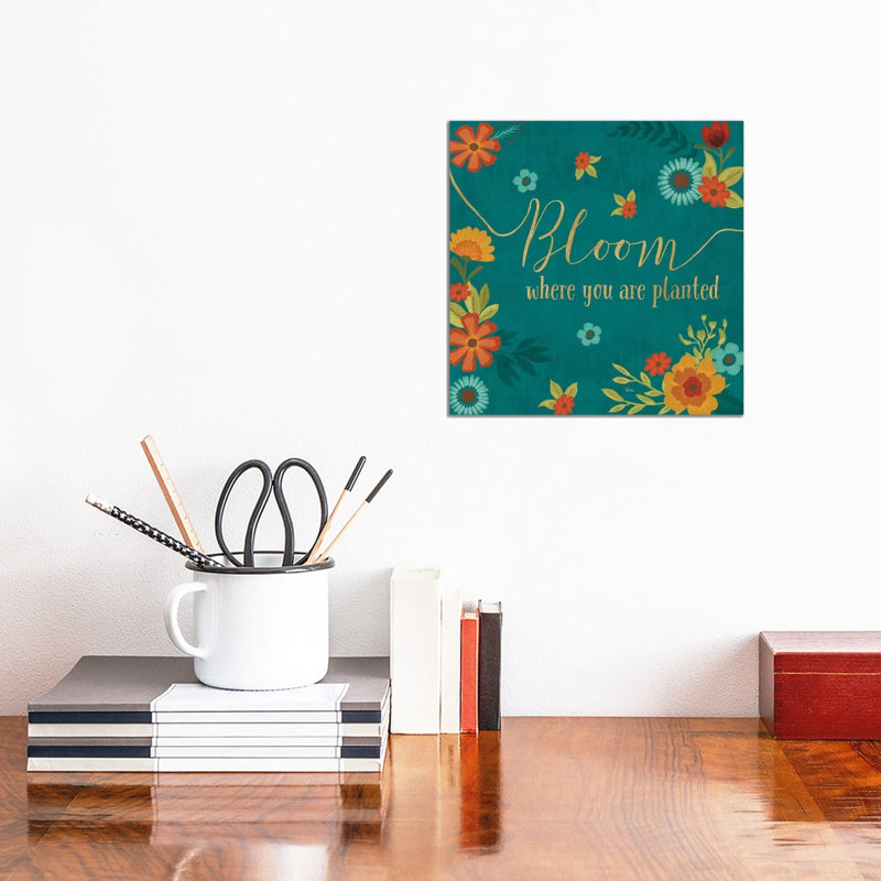 Flourish In Teal I by Veronique Charron - Wrapped Canvas Print, 30.48 cm H x 30.48 cm W