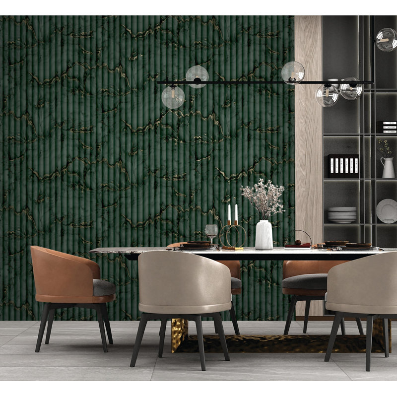 Imitation Group Fluted Marble Wallpaper, Deep Green