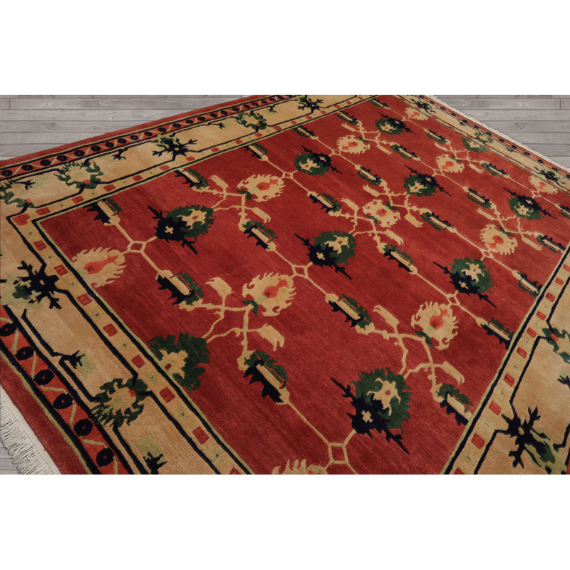 Tapis tibétain en laine noué à la main 9 pi x 12 pi 3 po Teracotta