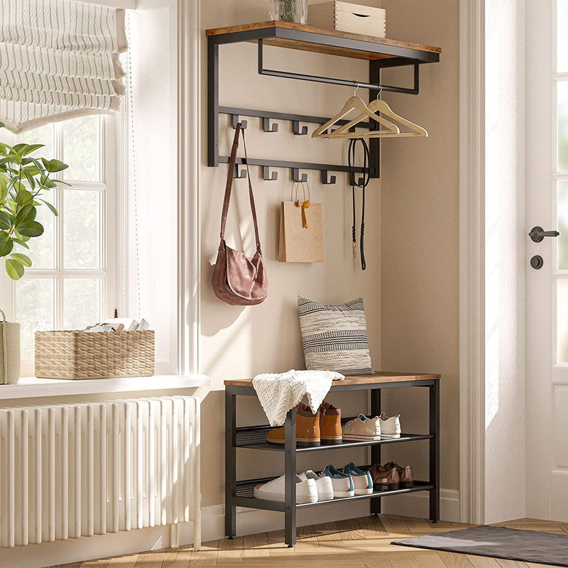 Gisbert Metal 10 - Hook Wall Mounted Coat Rack with Storage