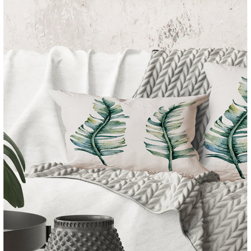 Rectangle, duo de feuilles tropicales - Coussin Farmhouse