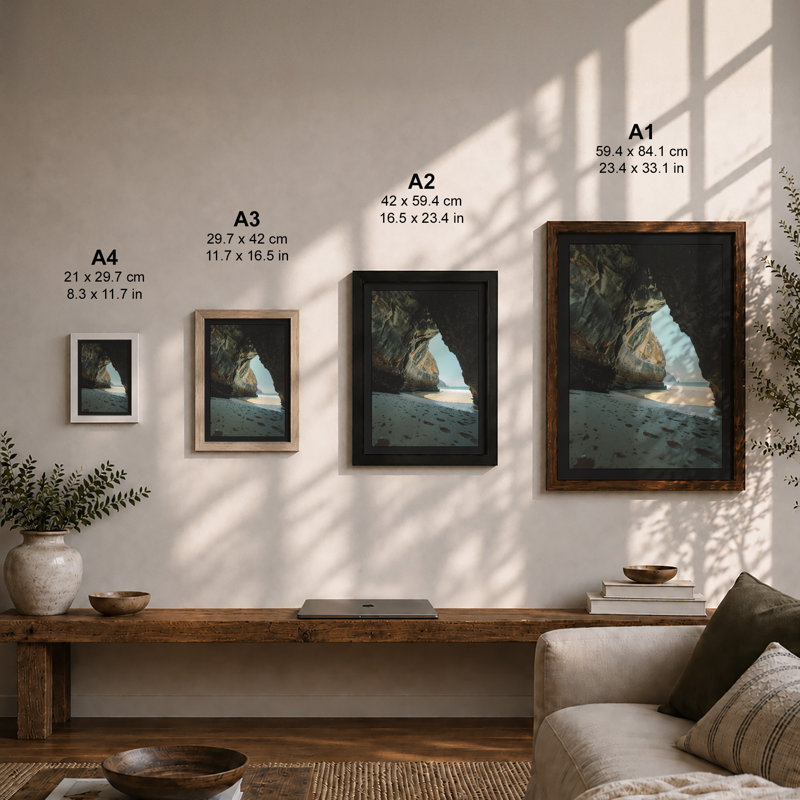 Cave To Shoreline Coastal - Print, A2 - 59.4 x 42.0 cm, Walnut