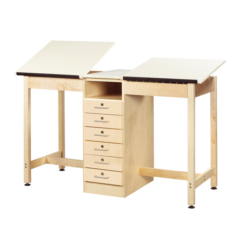 Maple and Almond 2-Station Drafting Table with Drawers