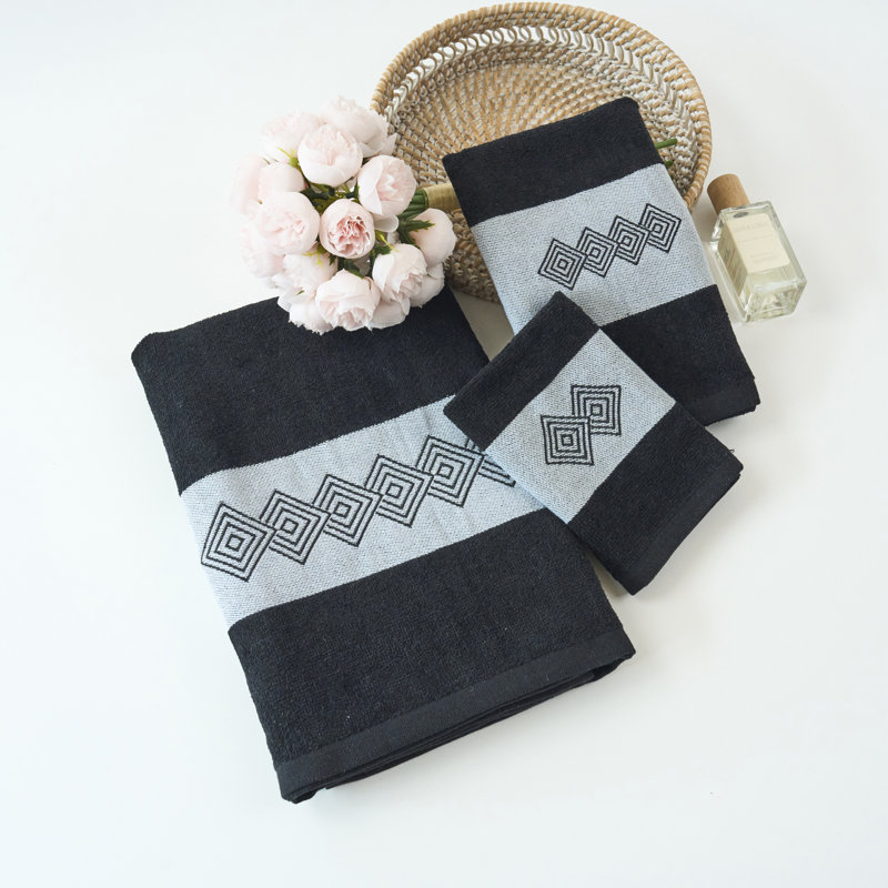 Ensemble de serviettes de cuisine brodées 100% coton ultra doux de qualité supérieure Hatchell Home Decor, Noir