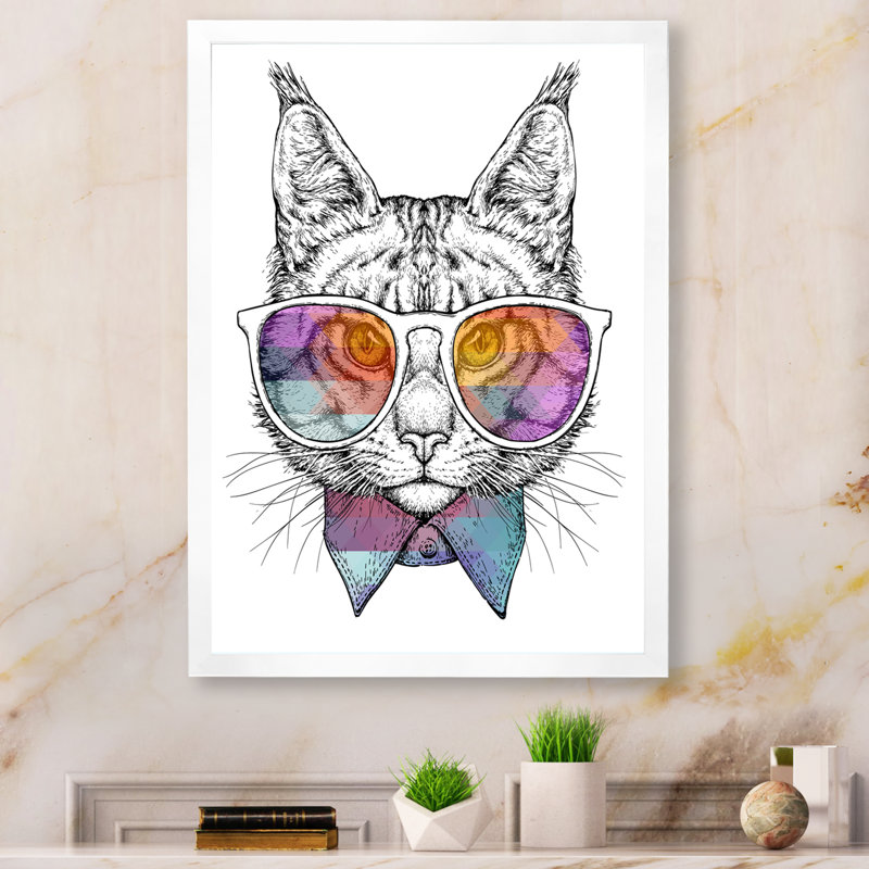 Chat mignon avec des lunettes de soleil - Cadre photo sur toile, H 12 po x l 8 po x P 1 po, Cadre photo blanc