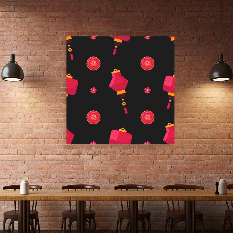 «Lunar New Year Lanterns Traditional Flower», art mural, 48" H x 48" W