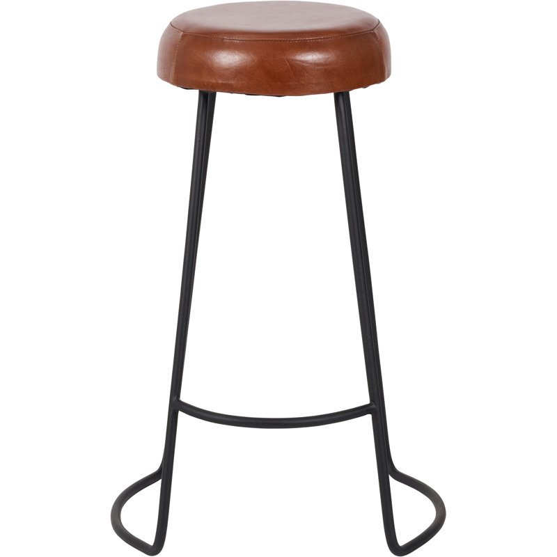 Cosimo Upholstered and Genuine Leather Bar Stool, Brown