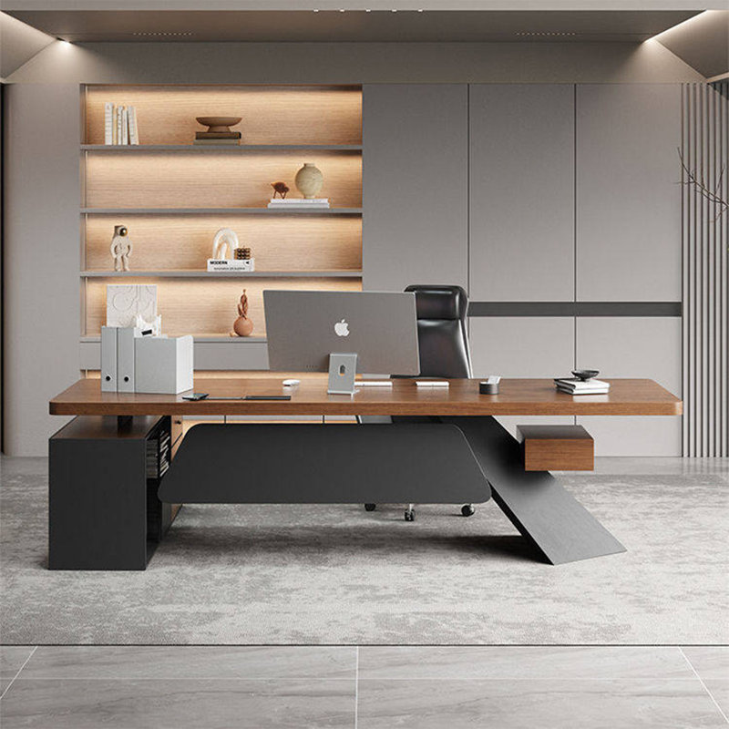 Bureau de direction 102,36 "simple et moderne en bois massif brun, 29.53" H x 102.36" W x 59.06" D