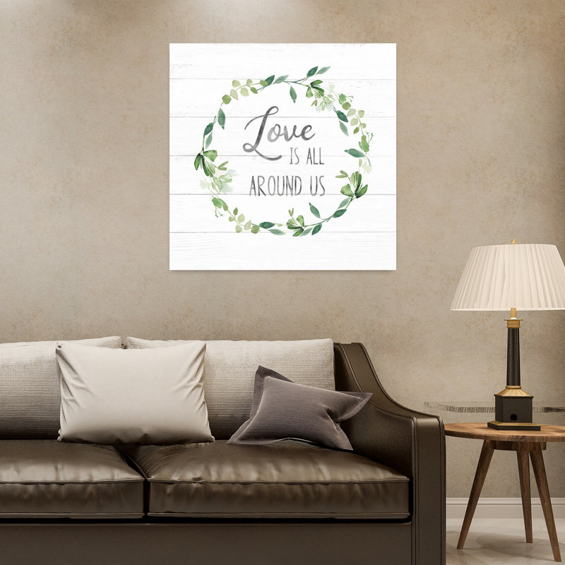 «Love Is All Around Greenery», art mural rustique romantique élégant, H 32 po x l 32 po