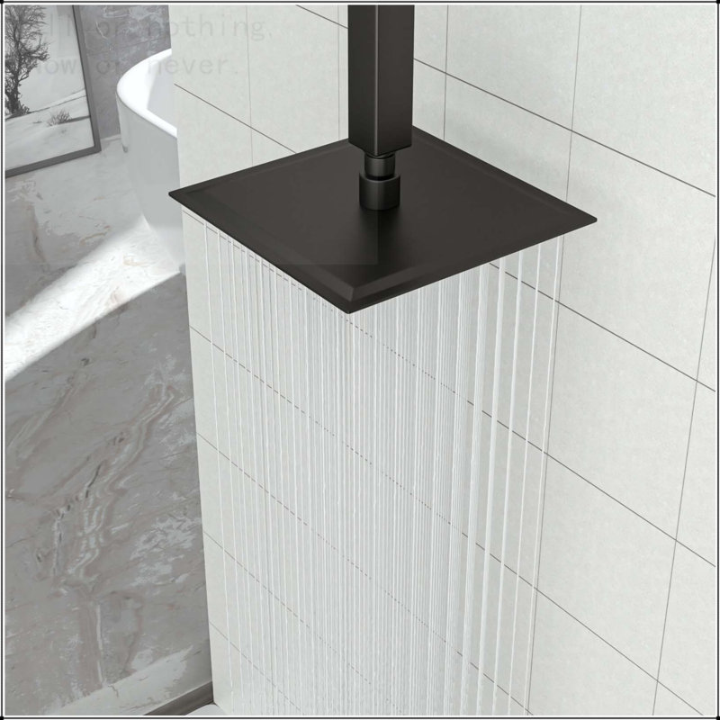 8" Black Square Rainfall Shower Head, Wall/Ceiling Mounted, Matte Black