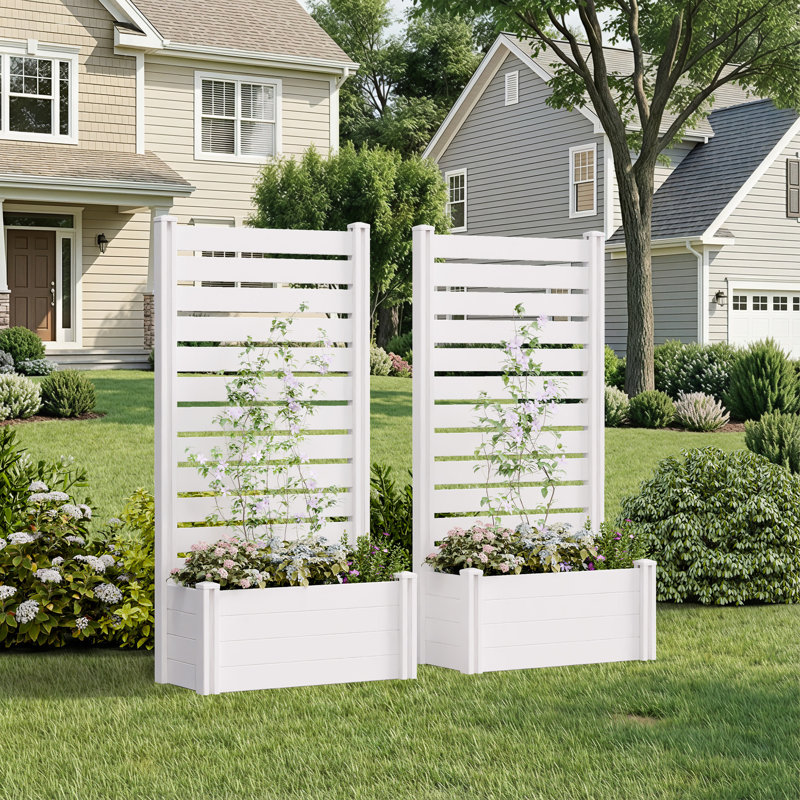 Ensemble de jardinière extérieure en PVC 71 po x l 35 po x P 12 po avec treillis pour jardin surélevé, 2