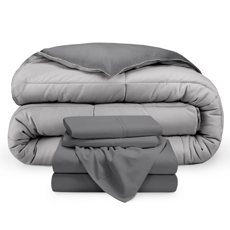 Microfiber Reversible Bed-In-A-Bag, Sand/Taupe, Taupe, Full/Double Comforter + 2 Pillowcases