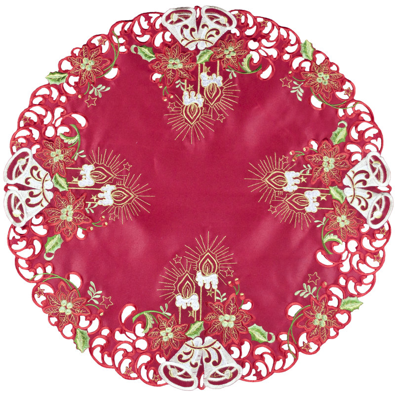 Élégante cloche blanche, bougie sur un napperon de Noël rouge (24 po)