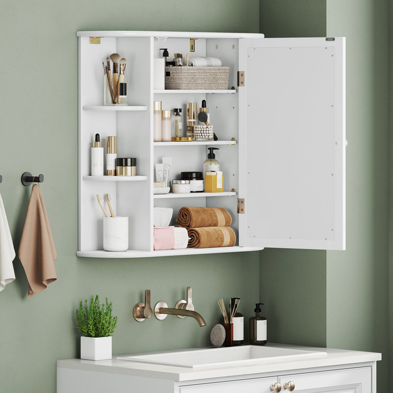 Alinblot 26 " W X 25 " H Framed Medicine Cabinet with Mirror, White
