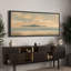 «Serene Coastal Sunset with Distant Mountains and Flying Birds», reproduction d'art sur toile encadrée très grande-1552841122-1552841144