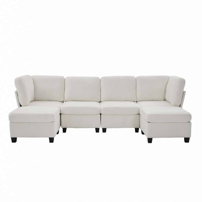 6-Seat Modular Sectional Sofa, Beige Polyester