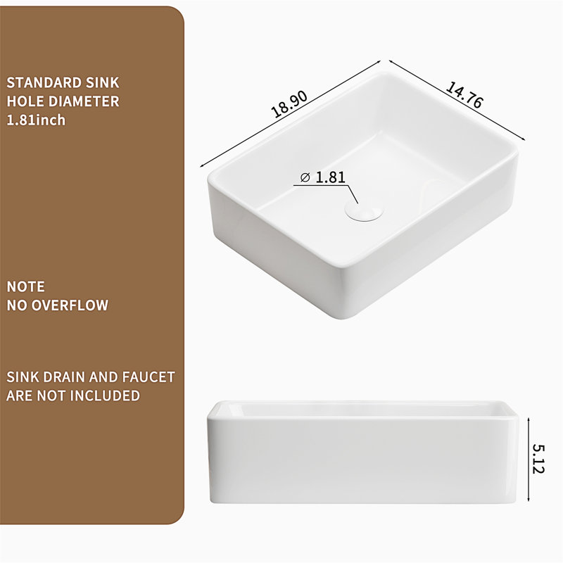 Lavabo de salle de bain vasque rectangulaire 19 pouces