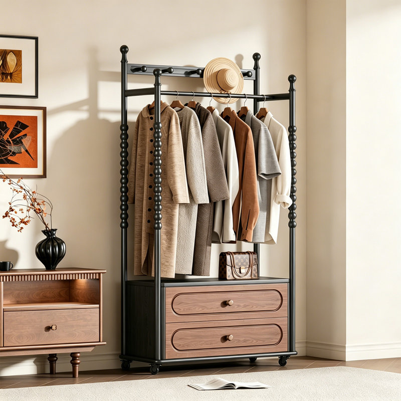 Ash Wood Freestanding Entryway Coat Rack, Black/Brown