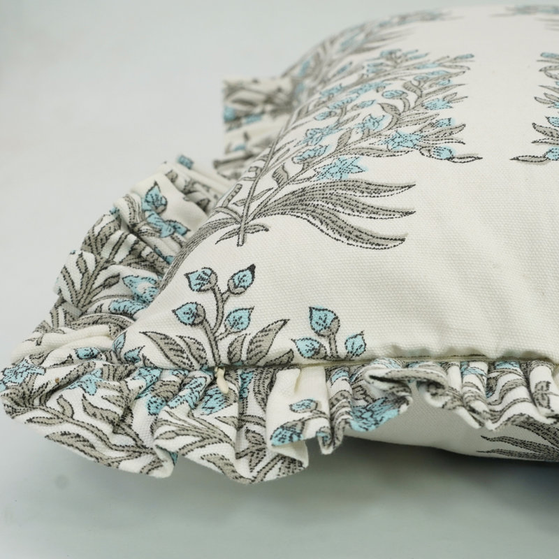 Housse de coussin à fermeture à glissière cachée à la main Fab Divine, tissu de coton, bleu et gris, 14 x 36