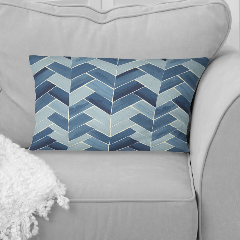 Coussin lombaire à chevrons bleu marine Midcentury
