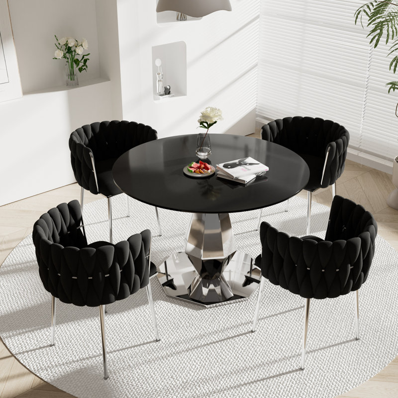 Round Pedestal Tempered Glass Dining Table, 29.50"H x 39"L x 39"W, Silver