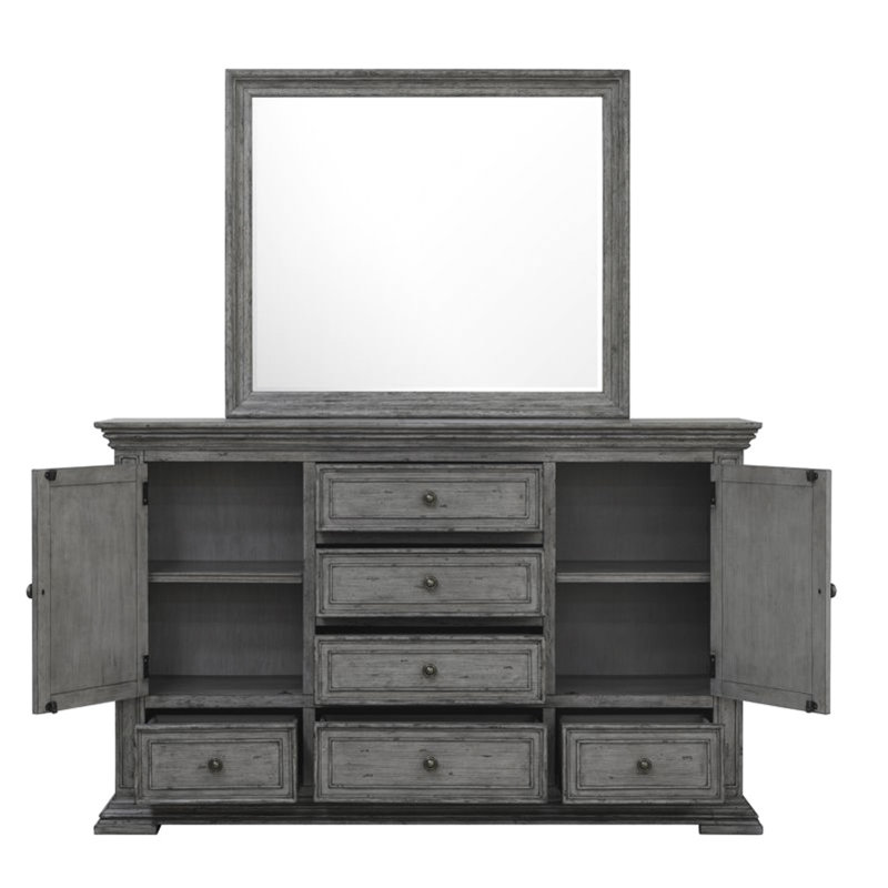 Temple Cloud Panel Bed, Dresser & Mirror, Chest, Nightstand Bedroom Set, King, Gray