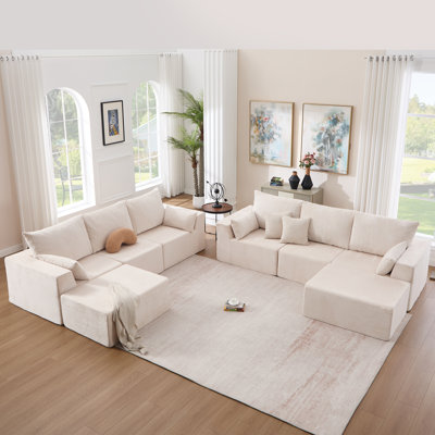 Boneless 137" Oversized Modular Sectional , Combined Sofa Bed Corduroy Fabric Sofa Set For Living Room